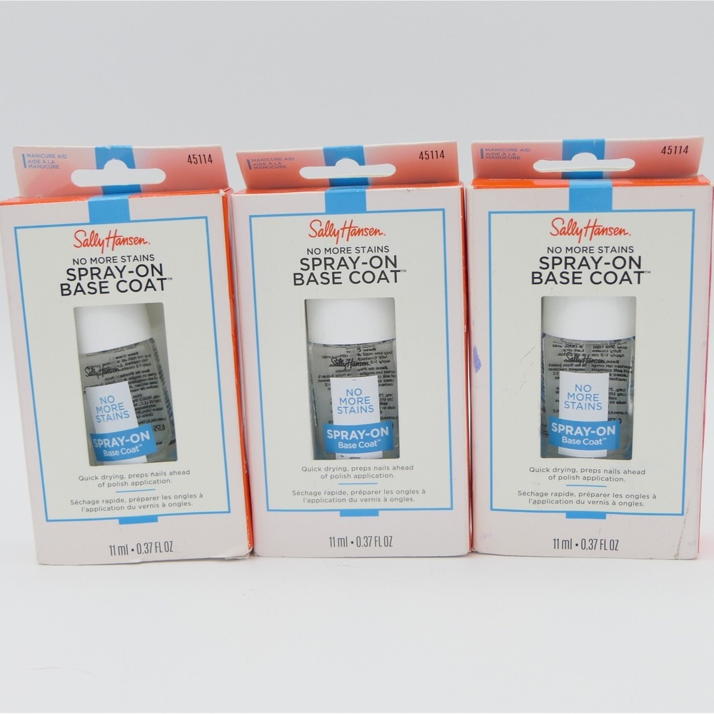 Sally Hansen Spray On Base Coat - No More Stains 3 Pack 0.37 oz Ea 45114